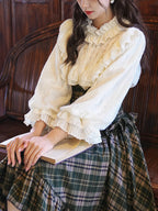 This blouse embodies the opulent spirit of a French winter court. Crafted from premium brushed flannel for warmth, it is adorned with intricate lace details and features dramatic puff sleeves for a statement silhouette. Designed for elegance and comfort, it combines historical grandeur with cozy, modern practicality. This piece is for the romantic soul who seeks to infuse the colder seasons with timeless, aristocratic charm.