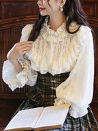 This blouse embodies the opulent spirit of a French winter court. Crafted from premium brushed flannel for warmth, it is adorned with intricate lace details and features dramatic puff sleeves for a statement silhouette. Designed for elegance and comfort, it combines historical grandeur with cozy, modern practicality. This piece is for the romantic soul who seeks to infuse the colder seasons with timeless, aristocratic charm.