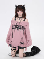 A daring twist on dark romance, this sweater blends gothic subversion with playful vibrancy. The structured zip collar frames off-shoulder styling for a bold yet elegant silhouette, while the unexpected red and pink hues reinterpret traditional gothic tones. Lightweight yet textured knit offers versatility for layered winter wear. For those who embrace contrast—where edge meets elegance, and rebellion meets softness.