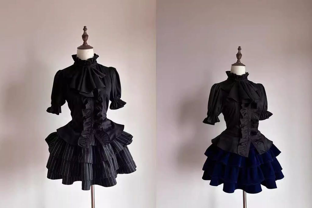This striking Klein blue Lolita shirt redefines Gothic elegance with its bold fusion of medieval prince aesthetics and contemporary dark fashion. The short sleeve design features intricate ruffles and Victorian-inspired tailoring, creating a dramatic yet wearable statement piece. The vibrant Klein blue hue contrasts brilliantly with classic Gothic elements, offering a modern twist on aristocratic style. Perfect for layering or standalone wear, it embodies luxurious rebellion—ideal for those seeking to merge