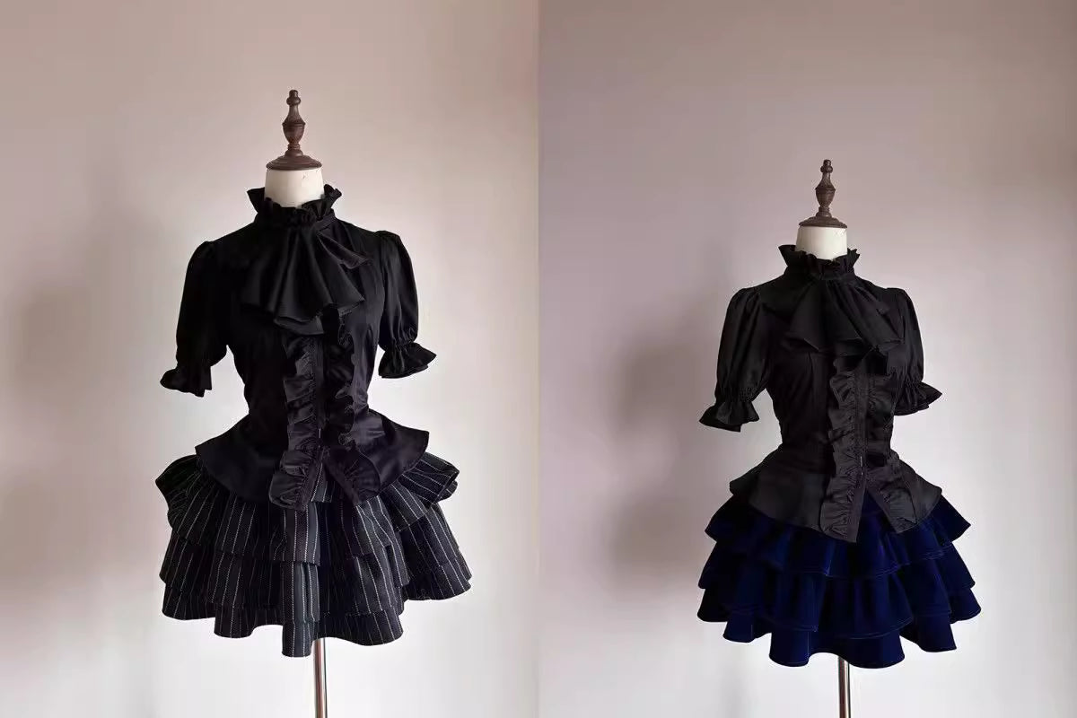 This striking Klein blue Lolita shirt redefines Gothic elegance with its bold fusion of medieval prince aesthetics and contemporary dark fashion. The short sleeve design features intricate ruffles and Victorian-inspired tailoring, creating a dramatic yet wearable statement piece. The vibrant Klein blue hue contrasts brilliantly with classic Gothic elements, offering a modern twist on aristocratic style. Perfect for layering or standalone wear, it embodies luxurious rebellion—ideal for those seeking to merge