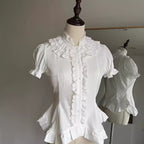 Design Concept:
This Gothic Lolita blouse features a lightweight, soft fabric with vintage-style lantern sleeves and a slim, prince-inspired silhouette. Offered in both black and white, it can be effortlessly styled with various Lolita skirts or layered under outerwear. Combining elegance with comfort, it’s ideal for everyday wear, themed tea parties, or cosplay events.