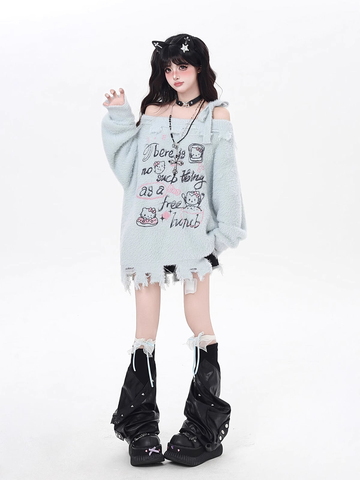Design Concept:
The Lolita Blouses Light Blue Apricot Off-Shoulder Graffiti Soft Knit Faux Mink Sweater Autumn Winter Casual Top is crafted from a cozy faux mink knit fabric that feels soft and warm, perfect for the cooler autumn and winter seasons. Available in light blue and apricot, the sweet color palette brings a refreshing charm, while the off-shoulder design adds a playful and unique touch. The loose, relaxed fit paired with graffiti-inspired details creates a blend of casual comfort and chic style. 