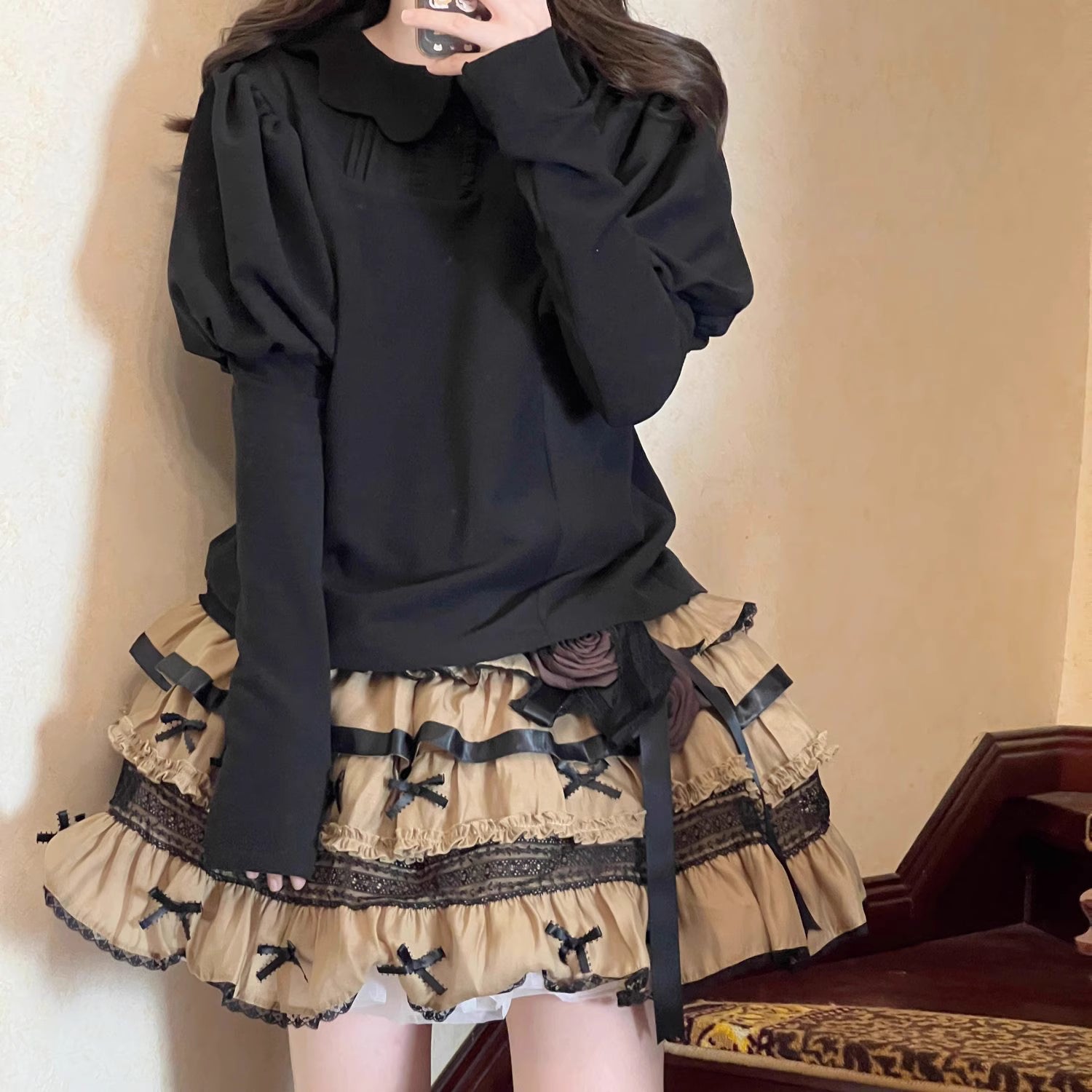 Indulge in sweet comfort with our Milk Puff Lolita blouse! This cozy fleece-lined top features an adorable Peter Pan collar trimmed with delicate lace, perfect for pairing with JSKs during cooler weather. The classic black and white color scheme offers versatile styling options for both classic and sweet Lolita coordinates. Designed for both warmth and style, this charming blouse combines kawaii aesthetics with practical comfort, making it your go-to choice for winter tea parties and festive gatherings.