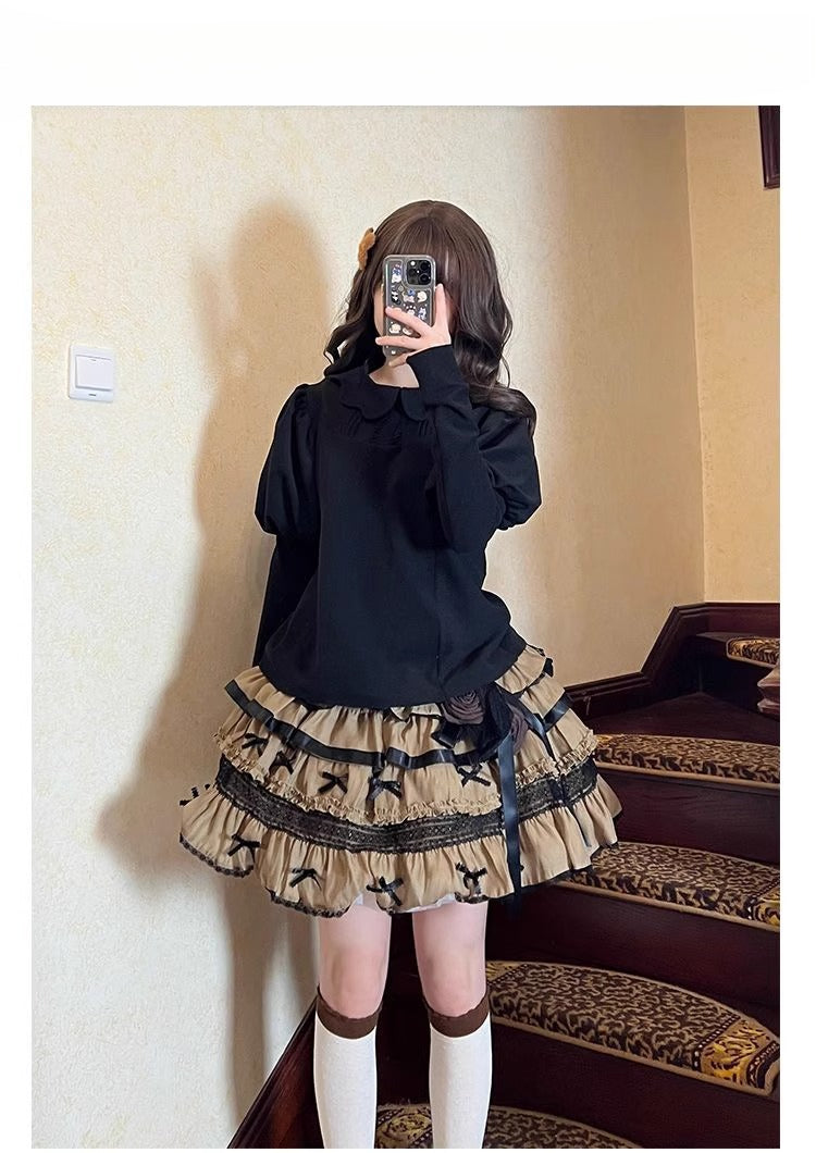 Indulge in sweet comfort with our Milk Puff Lolita blouse! This cozy fleece-lined top features an adorable Peter Pan collar trimmed with delicate lace, perfect for pairing with JSKs during cooler weather. The classic black and white color scheme offers versatile styling options for both classic and sweet Lolita coordinates. Designed for both warmth and style, this charming blouse combines kawaii aesthetics with practical comfort, making it your go-to choice for winter tea parties and festive gatherings.