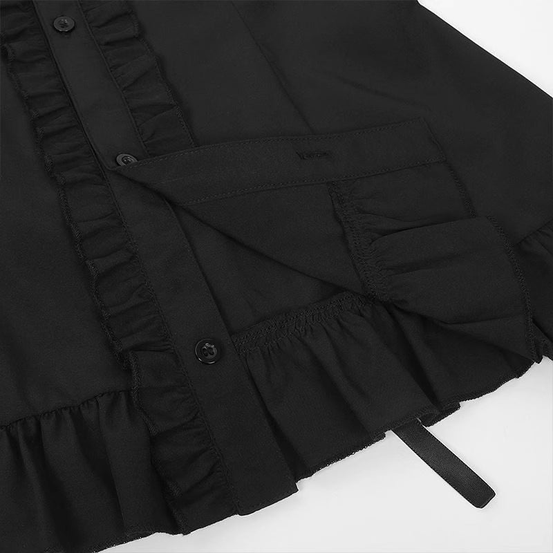 Embrace a fusion of Victorian elegance and rebellious steampunk spirit. This detailed blouse features a flattering peplum waist and dramatic ruffled sleeves that create a luxurious silhouette. Designed as the perfect layering piece, it adds intricate texture and historical charm to any Lolita or gothic coordinate. Crafted from premium fabric with an antique-inspired finish, it's an essential top for those who celebrate the artistry of alternative fashion and timeless, statement-making design.