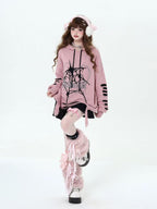 Design Concept:
This Lolita Blouses piece combines dark punk aesthetics with a playful touch of pink. Crafted in pink and black-pink hues, the hoodie features a distressed design, loose fit, and cozy long sleeves, making it perfect for autumn and winter streetwear. Its edgy yet cute style is ideal for casual outings, themed photoshoots, or adding a rebellious Lolita vibe to your everyday wardrobe.