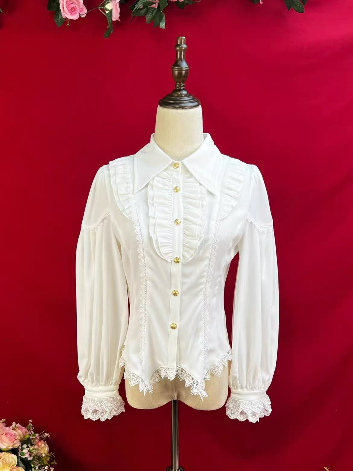 Design Concept:
This Lolita blouse features a pointed collar and long sleeves, crafted in a slim-fit vintage silhouette that blends classic elegance with modern Lolita charm. Available in White, Black, Burgundy, Gray, Beige, and Coffee, it offers versatile styling options to suit various outfits and occasions. The delicate tailoring and subtle detailing create a refined, timeless look, perfect for daily wear, tea parties, or seasonal Lolita ensembles.