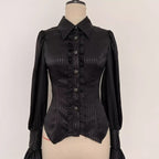 Design Concept:

This Lolita blouse in purple, white, and black blends Gothic charm with French vintage elegance. Designed with delicate tailoring and long sleeves, it creates a dramatic yet refined silhouette that is perfect for layering under Lolita dresses or wearing as a statement piece on its own. The versatile design makes it suitable for tea parties, cosplay events, and vintage-inspired gatherings, while the soft fabric ensures both comfort and style.