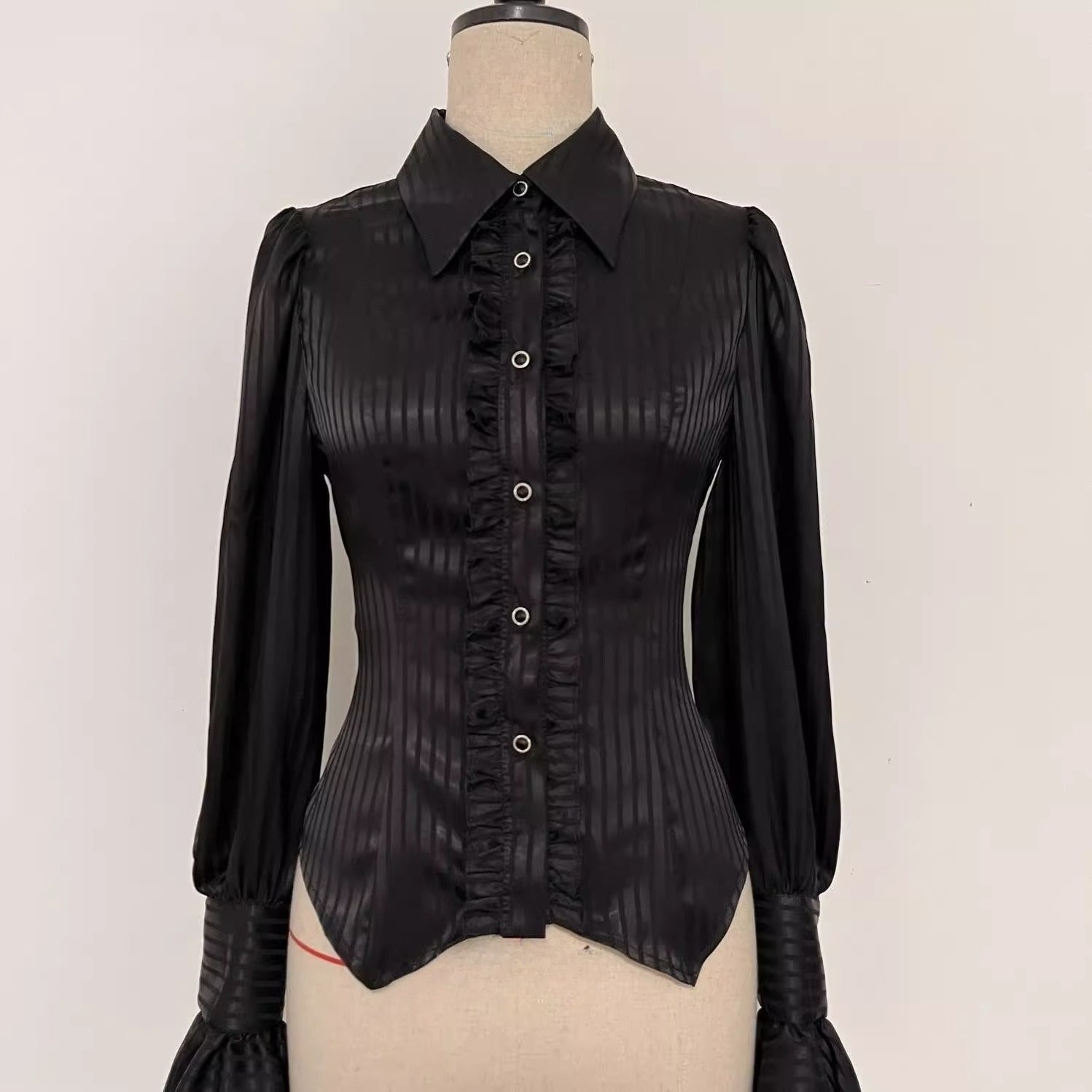 Design Concept:

This Lolita blouse in purple, white, and black blends Gothic charm with French vintage elegance. Designed with delicate tailoring and long sleeves, it creates a dramatic yet refined silhouette that is perfect for layering under Lolita dresses or wearing as a statement piece on its own. The versatile design makes it suitable for tea parties, cosplay events, and vintage-inspired gatherings, while the soft fabric ensures both comfort and style.