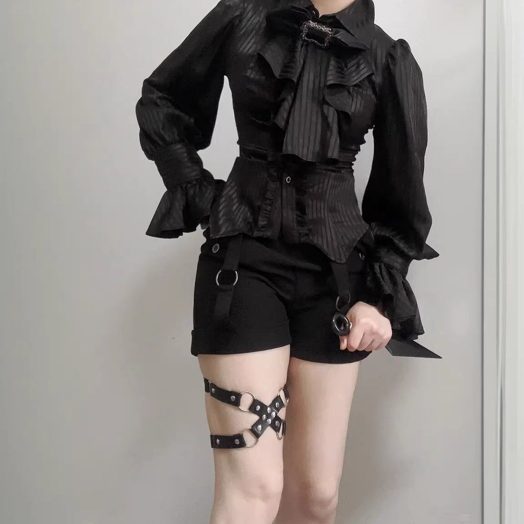 Design Concept:

This Lolita blouse in purple, white, and black blends Gothic charm with French vintage elegance. Designed with delicate tailoring and long sleeves, it creates a dramatic yet refined silhouette that is perfect for layering under Lolita dresses or wearing as a statement piece on its own. The versatile design makes it suitable for tea parties, cosplay events, and vintage-inspired gatherings, while the soft fabric ensures both comfort and style.