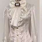Design Concept:

This Lolita blouse in purple, white, and black blends Gothic charm with French vintage elegance. Designed with delicate tailoring and long sleeves, it creates a dramatic yet refined silhouette that is perfect for layering under Lolita dresses or wearing as a statement piece on its own. The versatile design makes it suitable for tea parties, cosplay events, and vintage-inspired gatherings, while the soft fabric ensures both comfort and style.