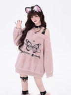 Design Concept:
This Lolita blouse in purple, white, and pink combines sweet charm with cozy warmth. Crafted from soft lamb fleece fabric, it features a loose fit for comfort and layering during the cold season. The embroidered butterfly accents bring a playful yet delicate detail, adding a youthful touch to the design. Perfect for daily winter wear, this sweatshirt blends functionality with a cute, stylish aesthetic that brightens up casual streetwear looks.