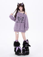 Design Concept:
This Lolita blouse in purple, white, and pink combines sweet charm with cozy warmth. Crafted from soft lamb fleece fabric, it features a loose fit for comfort and layering during the cold season. The embroidered butterfly accents bring a playful yet delicate detail, adding a youthful touch to the design. Perfect for daily winter wear, this sweatshirt blends functionality with a cute, stylish aesthetic that brightens up casual streetwear looks.