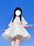 Delve into dreamy elegance with this Lolita chiffon blouse. Delicate prints adorn the lightweight, sheer fabric, while the elastic neckline offers a comfortable yet chic fit. Designed as a crop top, it pairs perfectly with JSK dresses, adding a layer of ethereal charm. The short sleeves and breathable material make it ideal for summer wear. Embrace a blend of whimsy and sophistication, perfect for creating a captivating Lolita ensemble that’s both graceful and stylish.