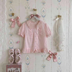 Design Concept:
This sweet Lolita blouse is designed with a short-sleeve cut and adorned with a delicate bow, perfectly capturing a cute and youthful charm. Crafted in white, soft light yellow, and pastel pink, the blouse offers versatile styling options to suit different moods and coordinates. The lightweight fabric ensures comfort while maintaining a refined silhouette, making it an ideal piece to layer under JSKs or pair with Lolita skirts. Whether for daily wear or a tea party, this blouse adds a playfu