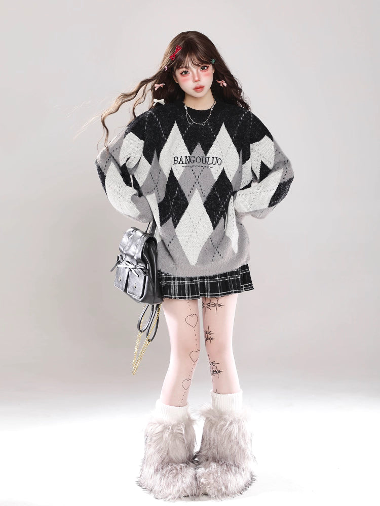 This sweater blends nostalgic charm with modern comfort. The classic fair isle pattern and retro colorblock design evoke a cozy, festive spirit. Crafted from soft, high-quality yarn, its relaxed oversized fit and crewneck offer effortless style and warmth. Perfect for holiday gatherings or casual winter days, it's a versatile piece that adds a touch of timeless, whimsical charm to any seasonal wardrobe, making every moment feel both special and comfortably laid-back.