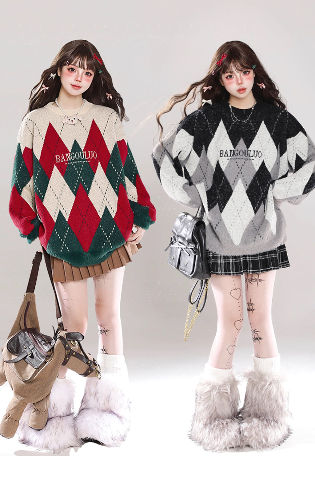 This sweater blends nostalgic charm with modern comfort. The classic fair isle pattern and retro colorblock design evoke a cozy, festive spirit. Crafted from soft, high-quality yarn, its relaxed oversized fit and crewneck offer effortless style and warmth. Perfect for holiday gatherings or casual winter days, it's a versatile piece that adds a touch of timeless, whimsical charm to any seasonal wardrobe, making every moment feel both special and comfortably laid-back.