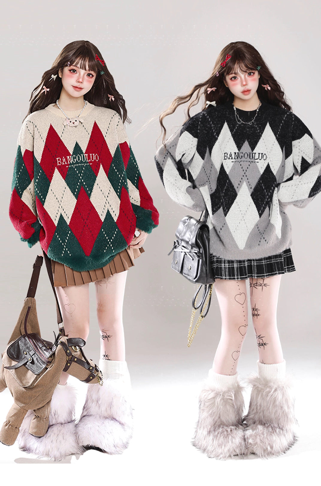 This sweater blends nostalgic charm with modern comfort. The classic fair isle pattern and retro colorblock design evoke a cozy, festive spirit. Crafted from soft, high-quality yarn, its relaxed oversized fit and crewneck offer effortless style and warmth. Perfect for holiday gatherings or casual winter days, it's a versatile piece that adds a touch of timeless, whimsical charm to any seasonal wardrobe, making every moment feel both special and comfortably laid-back.