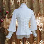 Design Concept:
This collection of Lolita blouses features a slim-fit silhouette with a delicate doll collar and elegant lantern sleeves, combining vintage charm with a refined Lolita aesthetic. The three styles include Pure White, White with Gold Trim, and Black with Gold Trim, offering a range of options from classic elegance to subtly luxurious Gothic-inspired looks.