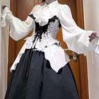 Design Concept:

This Lolita blouse is a charming blend of vintage and medieval aesthetics, designed as a prince-style long-sleeve shirt perfect for layering or cosplay. Crafted in classic white and black, it features meticulous detailing that highlights the timeless elegance of Lolita fashion. The blouse offers a comfortable loose fit while maintaining a structured silhouette, making it ideal for daily wear, themed events, or tea parties. Pair it with skirts or trousers for a refined, versatile look that e