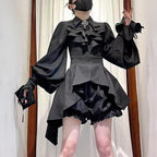 Design Concept:

This Lolita blouse is a charming blend of vintage and medieval aesthetics, designed as a prince-style long-sleeve shirt perfect for layering or cosplay. Crafted in classic white and black, it features meticulous detailing that highlights the timeless elegance of Lolita fashion. The blouse offers a comfortable loose fit while maintaining a structured silhouette, making it ideal for daily wear, themed events, or tea parties. Pair it with skirts or trousers for a refined, versatile look that e