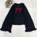 This elegant blouse masterfully blends Victorian romance with subtle Chinese-inspired aesthetics. The dramatic double-layer bishop sleeves and delicate drawstring details create a luxurious, poetic silhouette. Topped with a classic bow tie, it offers a timeless look. Designed for the modern Lolita enthusiast, this undershirt is crafted from premium materials for both comfort and sophistication, making it the perfect foundational piece for creating a statement layered outfit that is both graceful and uniquel