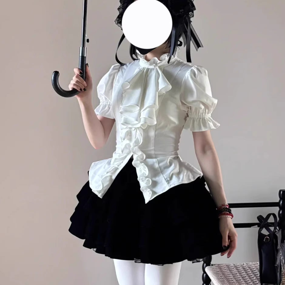 Design Concept:
This Lolita blouse features a delicate ruffle collar and elegant 5/8 sleeves, creating a refined and feminine silhouette. The slim-fit design highlights the figure while maintaining a graceful, lightweight appearance. Crafted as an inner layer, it pairs perfectly with Lolita skirts, JSK, or layered outfits. The pure white&nbsp;color adds a soft, classic charm suitable for a variety of styling preferences.