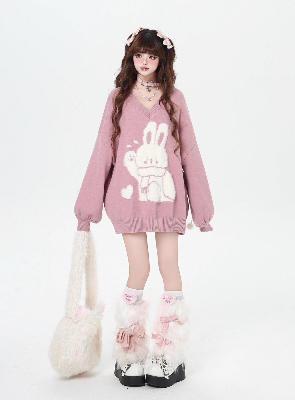 Inspired by the magic of making wishes, this dreamy sweater combines playful bunny motifs with soft romantic details. The adjustable tie-bow neckline and voluminous lantern sleeves create a whimsical silhouette, while the sweet pink and red palette evokes a sense of joyful charm. Lightweight yet cozy, it’s designed to bring a touch of fantasy to everyday wear—for those who believe in sweetness, magic, and self-expression.