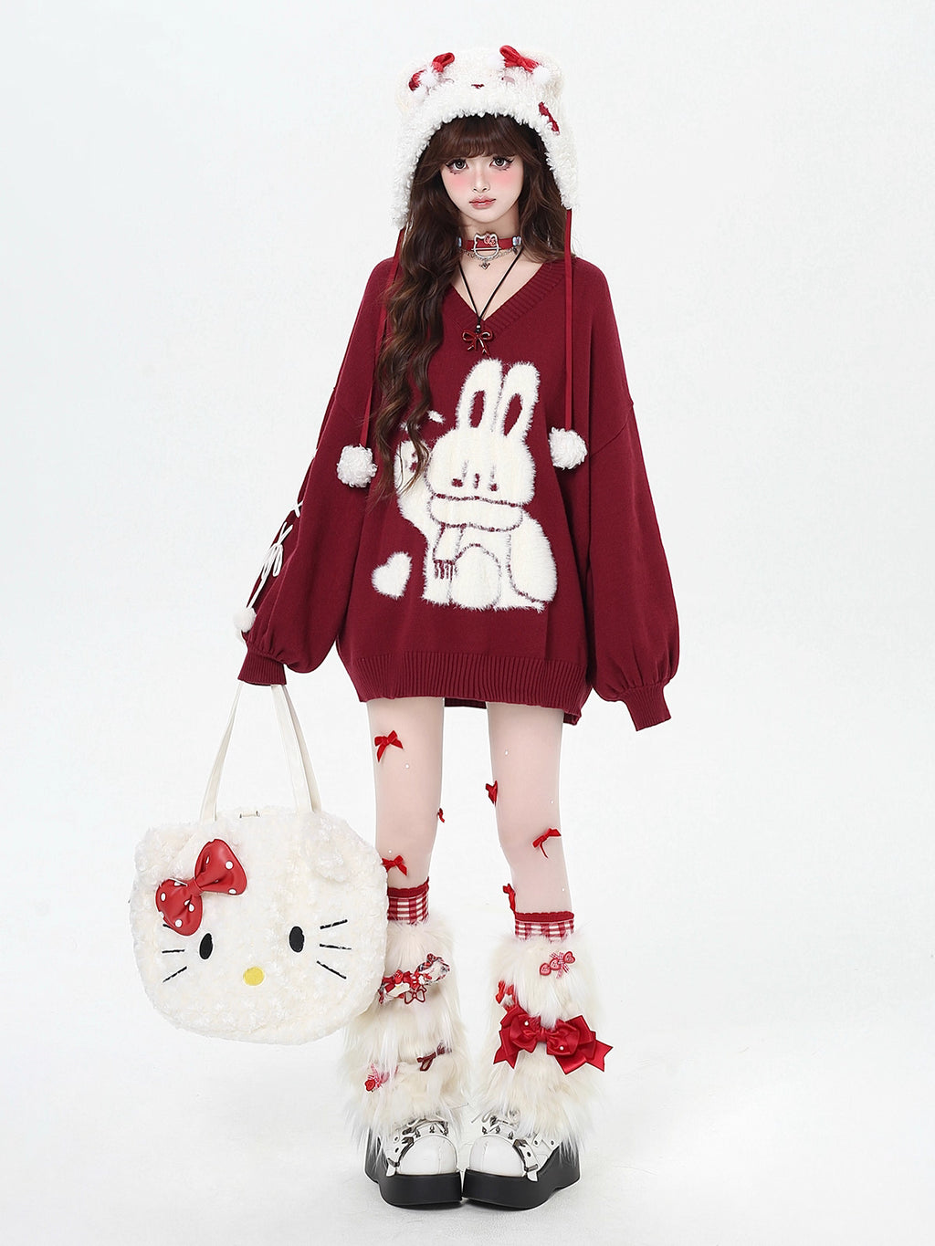 Inspired by the magic of making wishes, this dreamy sweater combines playful bunny motifs with soft romantic details. The adjustable tie-bow neckline and voluminous lantern sleeves create a whimsical silhouette, while the sweet pink and red palette evokes a sense of joyful charm. Lightweight yet cozy, it’s designed to bring a touch of fantasy to everyday wear—for those who believe in sweetness, magic, and self-expression.