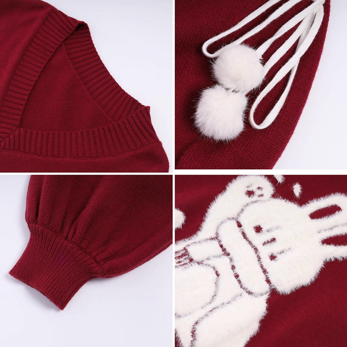 Inspired by the magic of making wishes, this dreamy sweater combines playful bunny motifs with soft romantic details. The adjustable tie-bow neckline and voluminous lantern sleeves create a whimsical silhouette, while the sweet pink and red palette evokes a sense of joyful charm. Lightweight yet cozy, it’s designed to bring a touch of fantasy to everyday wear—for those who believe in sweetness, magic, and self-expression.