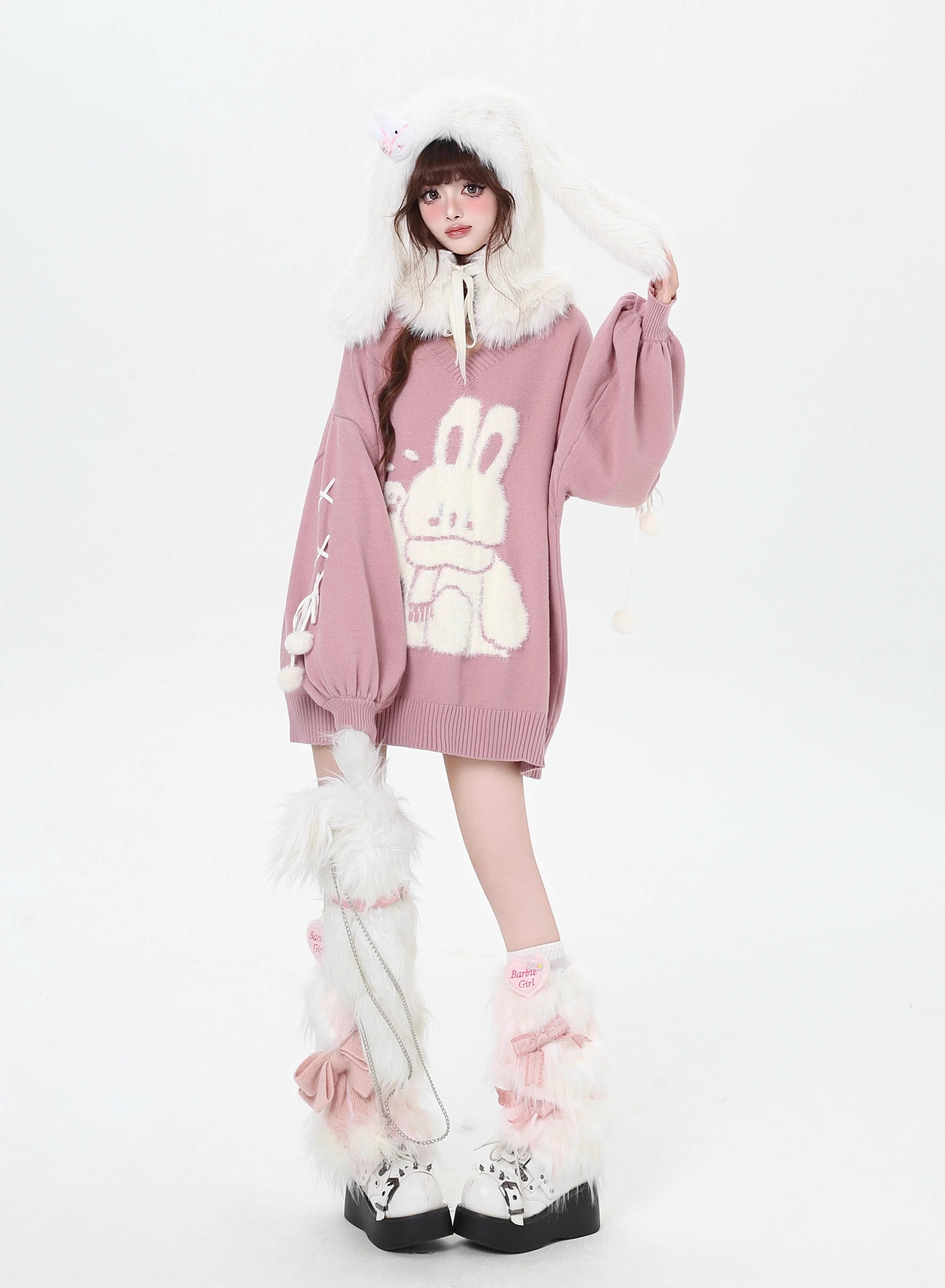 Inspired by the magic of making wishes, this dreamy sweater combines playful bunny motifs with soft romantic details. The adjustable tie-bow neckline and voluminous lantern sleeves create a whimsical silhouette, while the sweet pink and red palette evokes a sense of joyful charm. Lightweight yet cozy, it’s designed to bring a touch of fantasy to everyday wear—for those who believe in sweetness, magic, and self-expression.