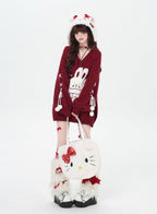 Inspired by the magic of making wishes, this dreamy sweater combines playful bunny motifs with soft romantic details. The adjustable tie-bow neckline and voluminous lantern sleeves create a whimsical silhouette, while the sweet pink and red palette evokes a sense of joyful charm. Lightweight yet cozy, it’s designed to bring a touch of fantasy to everyday wear—for those who believe in sweetness, magic, and self-expression.