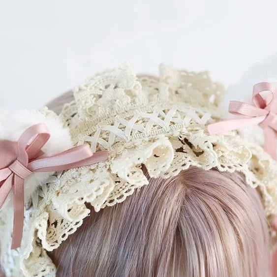 Lolita Cat Ears Hairband Lacemade Bowknot Hairpins Lolita Hair Accessories Kawaii Headband