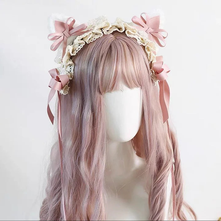 Lolita Cat Ears Hairband Lacemade Bowknot Hairpins Lolita Hair Accessories Kawaii Headband