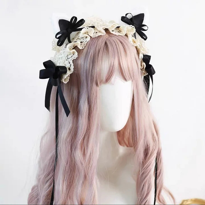 Lolita Cat Ears Hairband Lacemade Bowknot Hairpins Lolita Hair Accessories Kawaii Headband