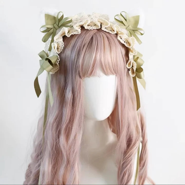Lolita Cat Ears Hairband Lacemade Bowknot Hairpins Lolita Hair Accessories Kawaii Headband