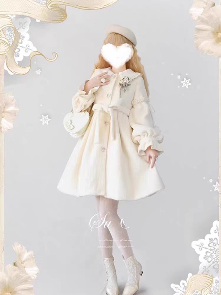 Lolita Coat Christmas White Plush Sweet Teddy Fleece Jacket Petite Winter Outerwear