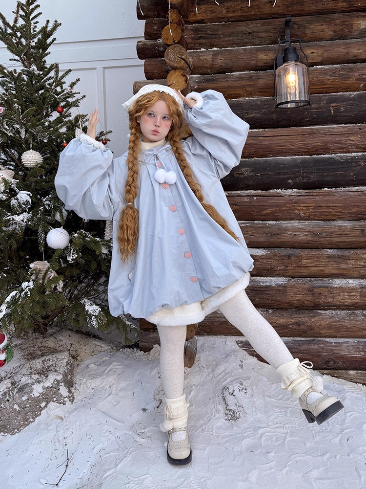 Product Description:
This Lolita coat in soft cream and calming blue is designed for all-season wear, featuring a cozy hood and plush, warm fabric that ensures comfort and style. The loose, cape-like silhouette gently drapes over the body, giving a relaxed yet elegant appearance. Perfect for daily outings, tea parties, or casual Lolita gatherings, this coat blends functionality with a whimsical aesthetic, making it a charming addition to any wardrobe.