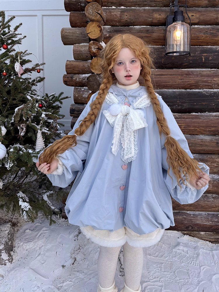 Product Description:
This Lolita coat in soft cream and calming blue is designed for all-season wear, featuring a cozy hood and plush, warm fabric that ensures comfort and style. The loose, cape-like silhouette gently drapes over the body, giving a relaxed yet elegant appearance. Perfect for daily outings, tea parties, or casual Lolita gatherings, this coat blends functionality with a whimsical aesthetic, making it a charming addition to any wardrobe.