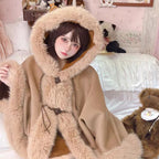 Lolita Coat Cute Woolen Cape Thick Warm Fleece Outerwear for Autumn Winter