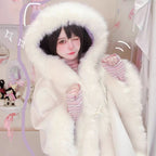 Lolita Coat Cute Woolen Cape Thick Warm Fleece Outerwear for Autumn Winter