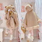 Lolita Coat Cute Woolen Cape Thick Warm Fleece Outerwear for Autumn Winter