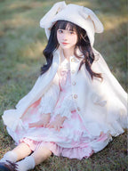 Lolita Coat Thick Warm Plush Fleece Capelet with Hooded Cloak for Women Winter