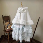 Lolita Coat Winter White Fleece Lined Cloak with JSK Cape Outfit