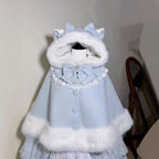 Lolita Coat Winter White Fleece Lined Cloak with JSK Cape Outfit
