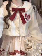 Lolita Coat Winter Two Piece Outfit Sweet Dress with Outerwear Holiday Set
