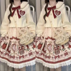 Lolita Coat Winter Two Piece Outfit Sweet Dress with Outerwear Holiday Set