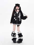 This hoodie blends playful anime-inspired graphics with a relaxed, street-ready silhouette. The high-contrast black and white design creates a bold yet cute statement, while the soft fabric and loose fit ensure all-day comfort. Ideal for expressing quirky, individual style with a touch of urban edge.
