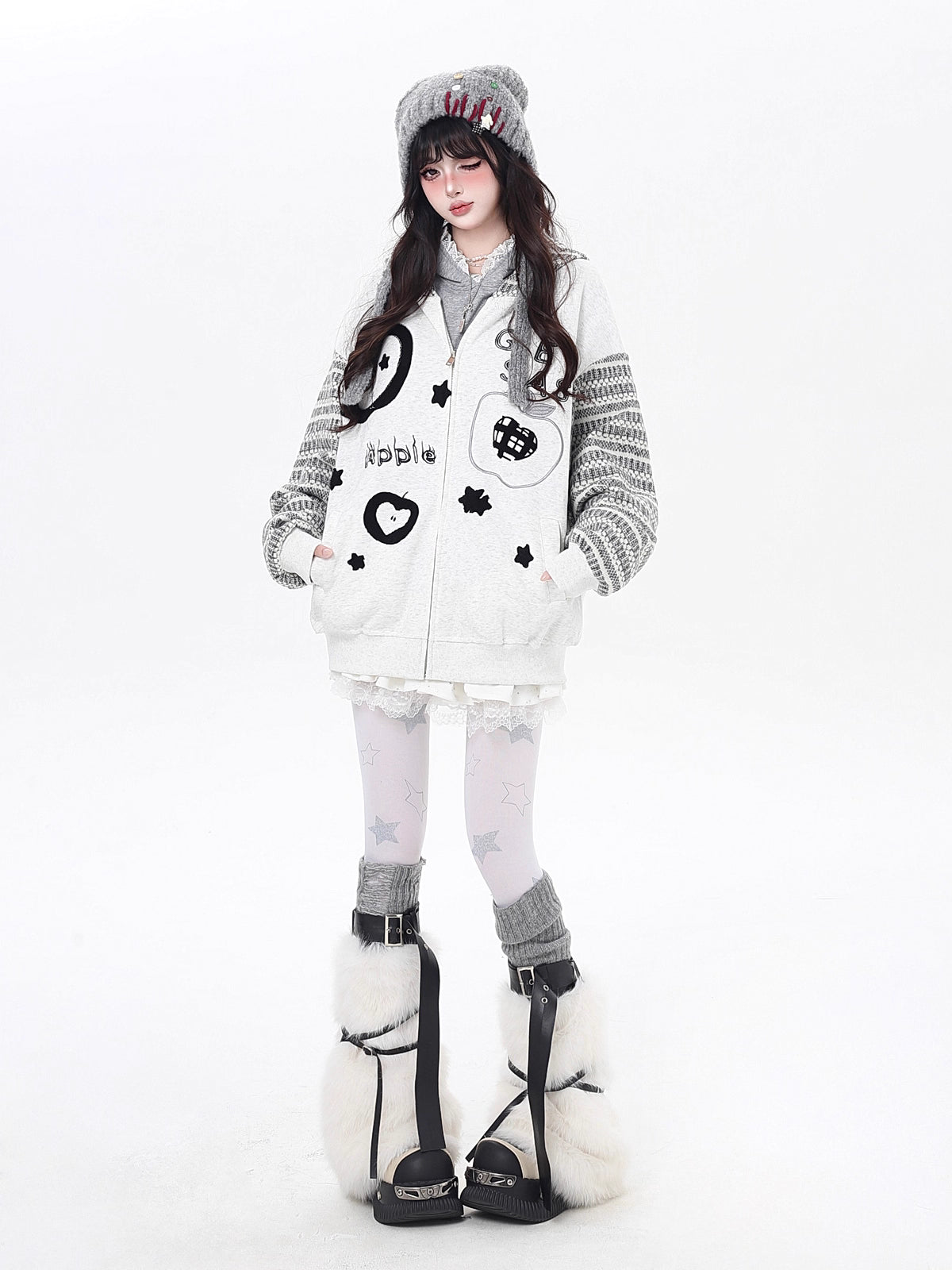 Inspired by quirky American desserts and urban street culture, this hoodie combines bold stripe contrast with detailed embroidery for a fun, laid-back vibe. The loose fit and soft fabric ensure all-day comfort, while the black and grey palette keeps it effortlessly cool. Sweet, edgy, and uniquely stylish.